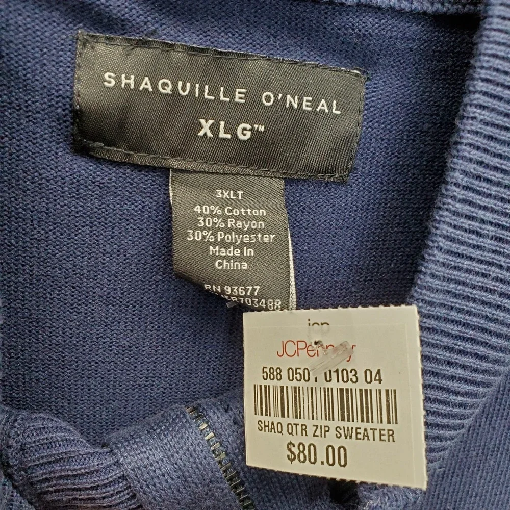 Shaquille O'Neal XLG Sweater Men 3XLT Navy Long Sleeve Ribbed Hem & Cuff 1/4 Zip